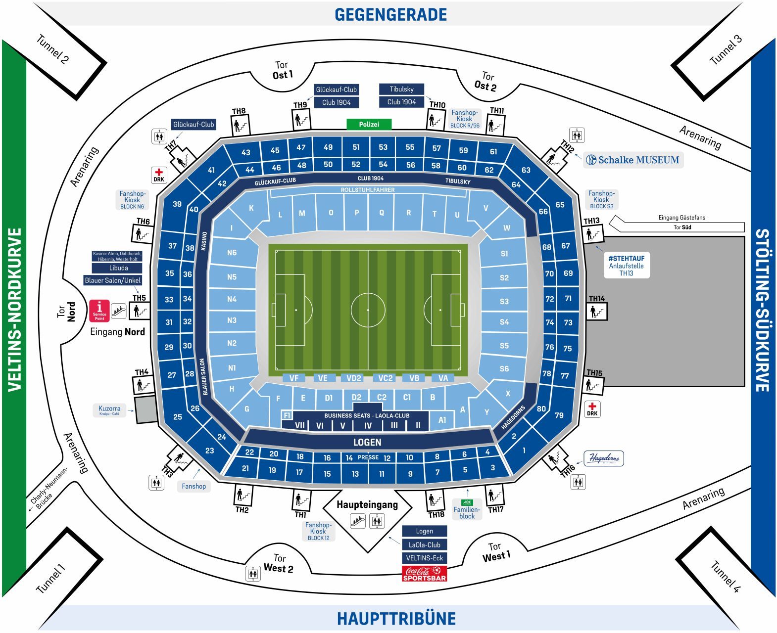 Stadionplan der VELTINS-Arena inklusive Arenaring