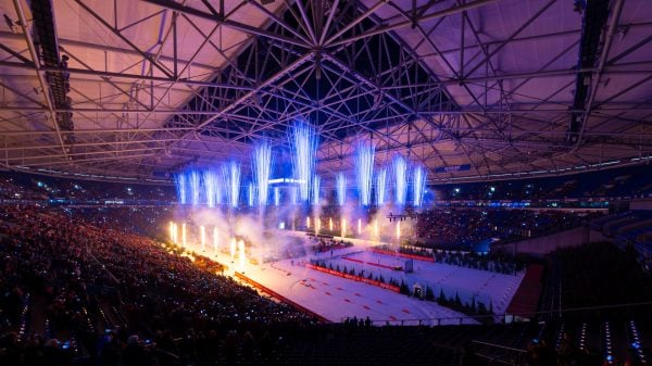 Feuerwerk beim Biathlon auf Schalke