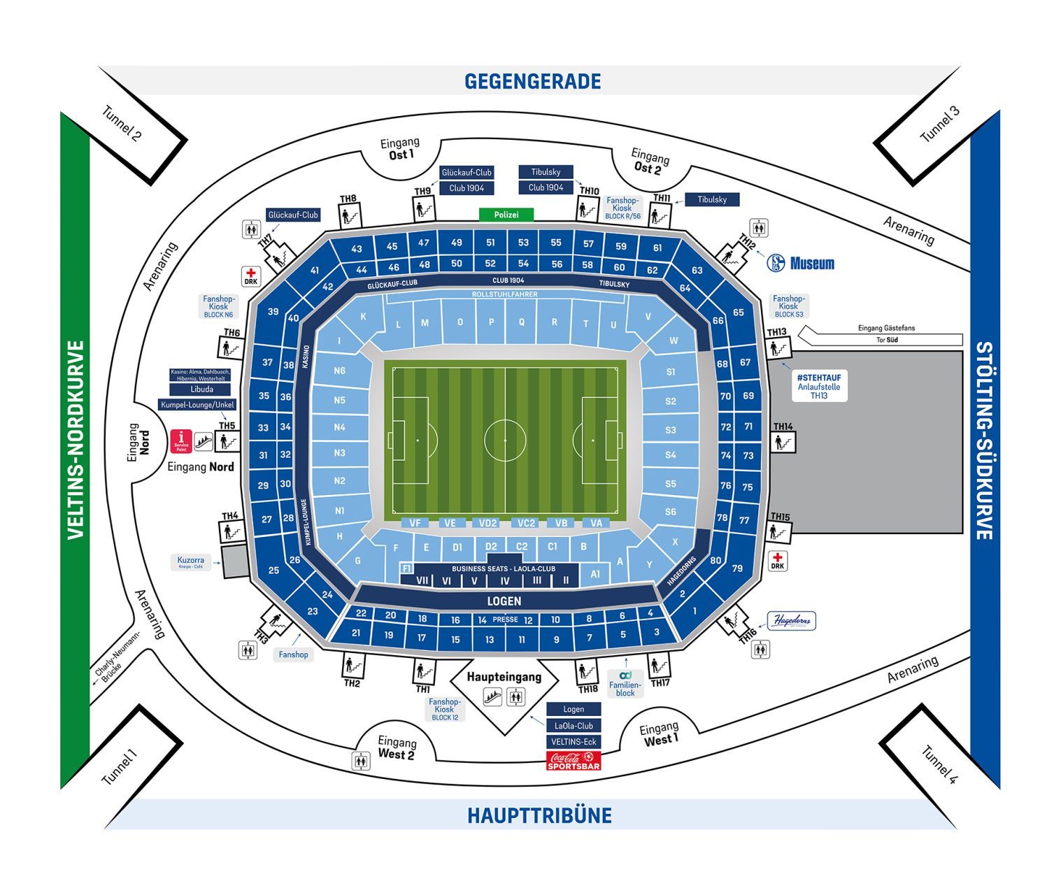 Stadionplan der VELTINS-Arena inklusive Arenaring